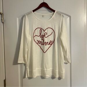 Cato white long-sleeve top "be mine" heart graphic, Valentine's Day 14/16 *NWT*